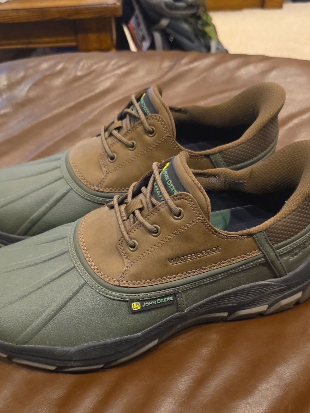Skecher Mens John Deere Olive & Brown Waterproof Memory Foam Slip Ons Sz. 11.5